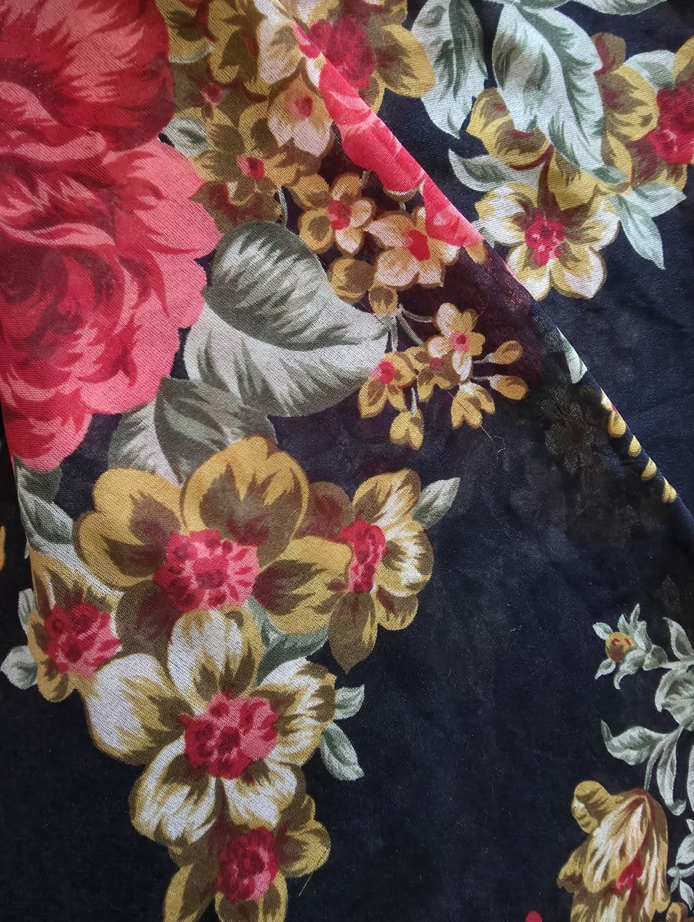 Gorgeous Dark Floral, Gypsy Scarf, Made In ITALY